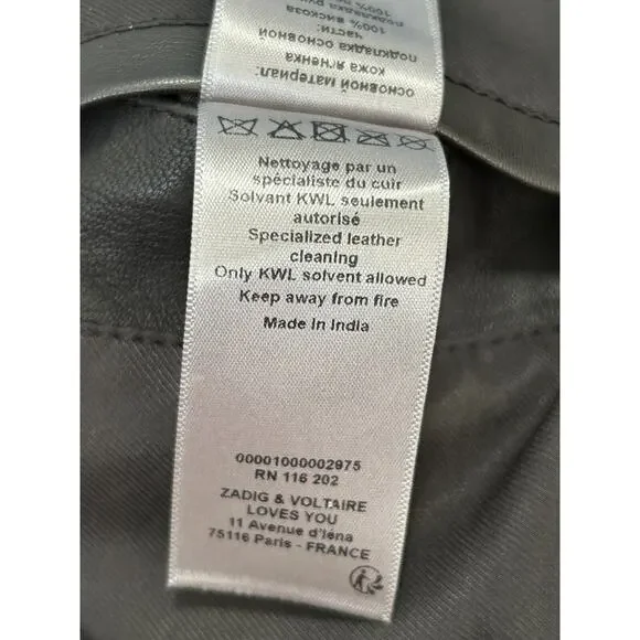 Zadig & Voltaire Loon Spi Biker Jacket Womens Small Black Lamb Leather‎ NWT - Picture 14 of 16